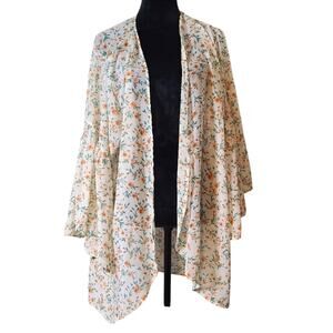Altar'd State Bell Sleeve Cardigan Womens M Ditsy Floral Prairie Sheer Kimono